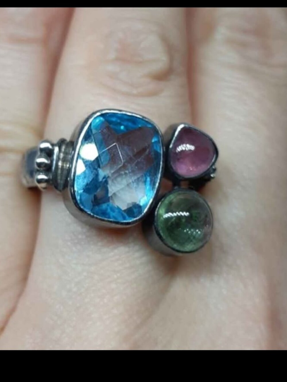 Genuine Topaz, Tourmaline, and Sterling Silver Ring